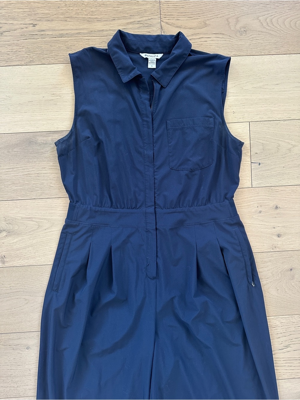 Athleta Sleeveless Collared Navy Wide-Leg Jumpsuit - Picture 2 of 5